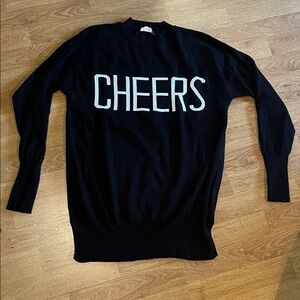 Hem & Thread Black Oversize Crewneck Sweater with White 'Cheers' Design
